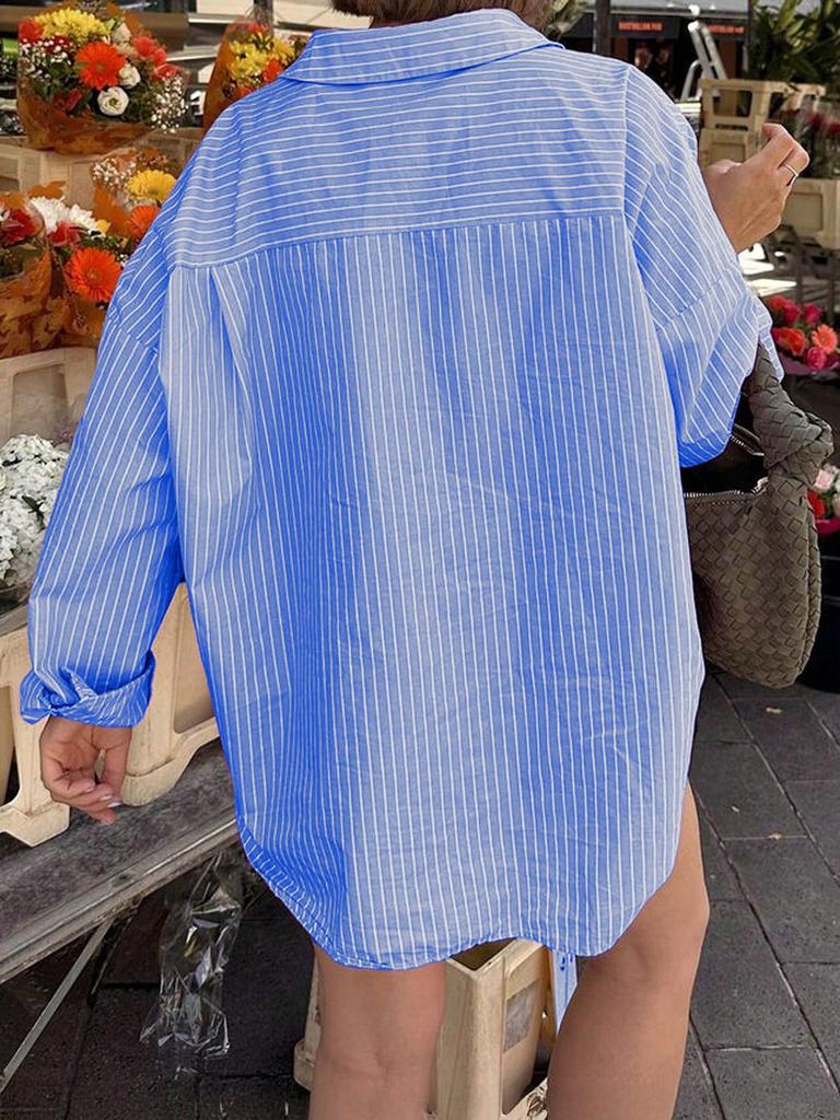 Summer 2025 Women's Casual Striped Long-Sleeve Shirt
