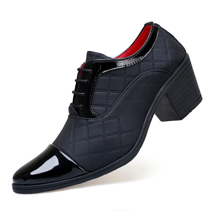 Uomo Tacco Alto Rosso Wingtip Pelle Nera Derby Abito da Sposa Danza Business Formale Scarpe da Ascensore Scarpe Rialzanti Taglie Forti