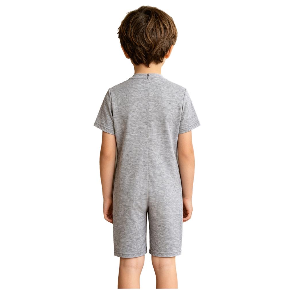 Boys Dinosaur Jumpsuit Short Sleeve Back Invisible Zipper Thigh Length Adaptive Bodysuit Special Needs