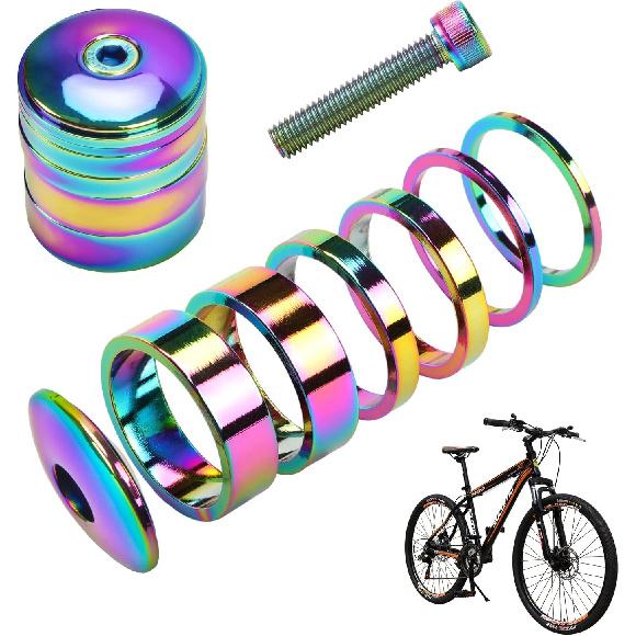 1 1/8 Inch Headset Spacer with Stem Top Cap Bolt Kit Rainbow 28.6mm Fork Tube Washer Cover