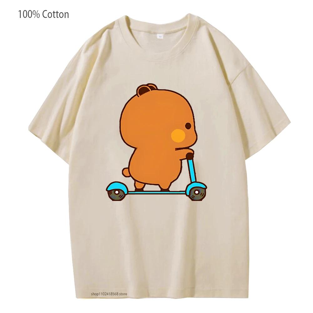 Cute Couple Shirt Cute Bubu and Dudu Are Playing Scooter Together Graphic T-Shirts Men's Clothes Panda Bear Cotton Top