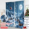 2pcs 2D flat printing Merry Christmas Popular Curtains Santa Sleigh Village Snow 100% Polyester Without Electricity Party