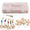 Set of 485 Bulk Natural Wooden Beads Set Assorted Sizes Round Bead with Storage Box DIY Crafts Jewelry Making Supplies
