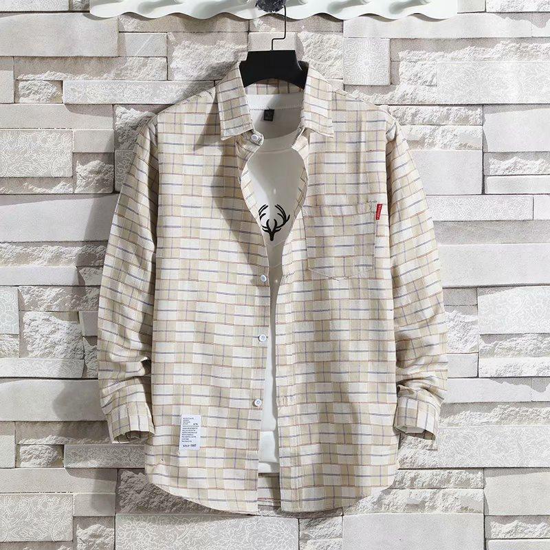Męska koszula w kratę z długim rękawem o luźnym kroju - Trend w stylu koreańskim, duży rozmiar, kolekcja wiosna/lato