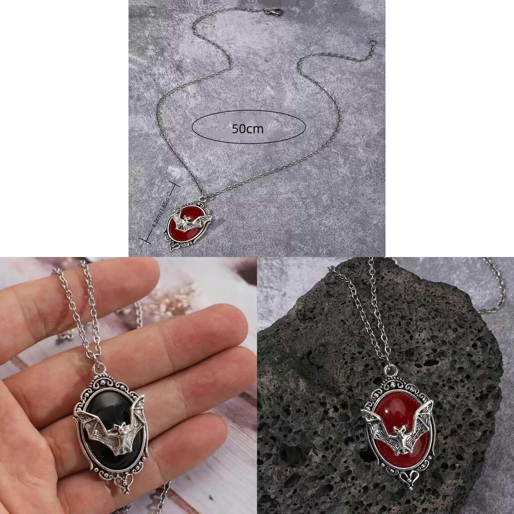 Gothic Vampire Bat Pendant Necklace With Ruby For Halloween Gift For Women