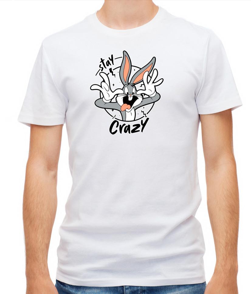 Stay Crazy bugs bunny rabbit White/Black Short Sleeve Men T Shirt G010 S