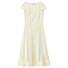 Elegant Tencel Jacquard Puff Sleeve A-Line Dress