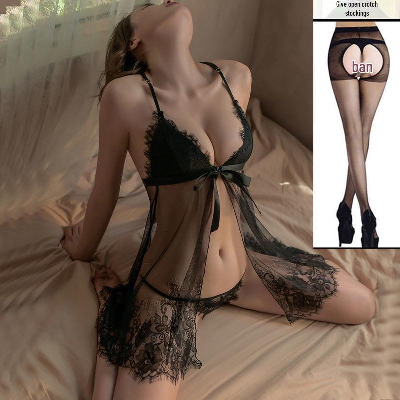 

Женская ночная сорочка большого размера из прозрачного кружева - Сексуальное и соблазнительное нижнее белье One Size (80-130 kg)