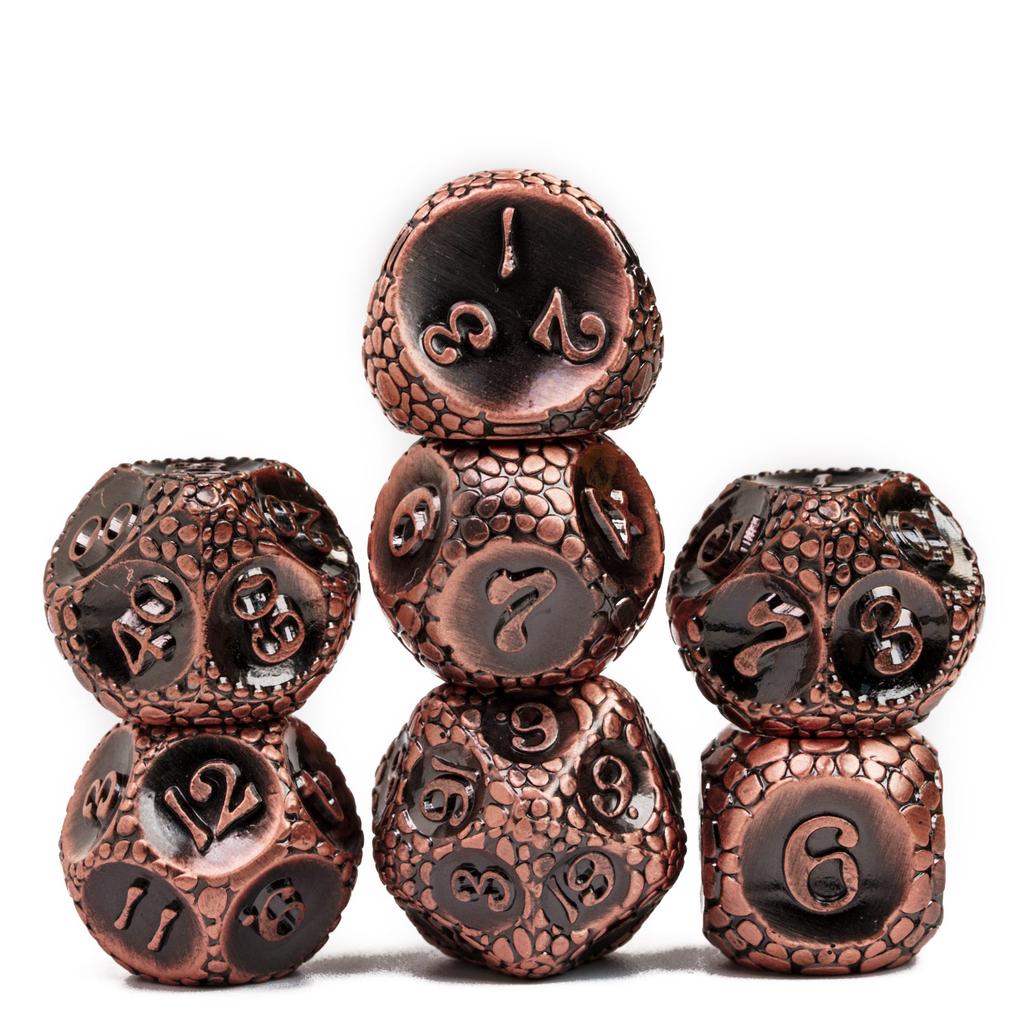 Cusdie Metal Solid DND Dices Pebbles Texture 7Pcs D4-D20 Polyhedral Dice Set for Role Playing Game Pathfinder Board Games TRPG