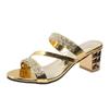 Spring and Summer New Rhinestone Slippers Women's Fashion Outer Wear Thick Heels High Heels Sandals