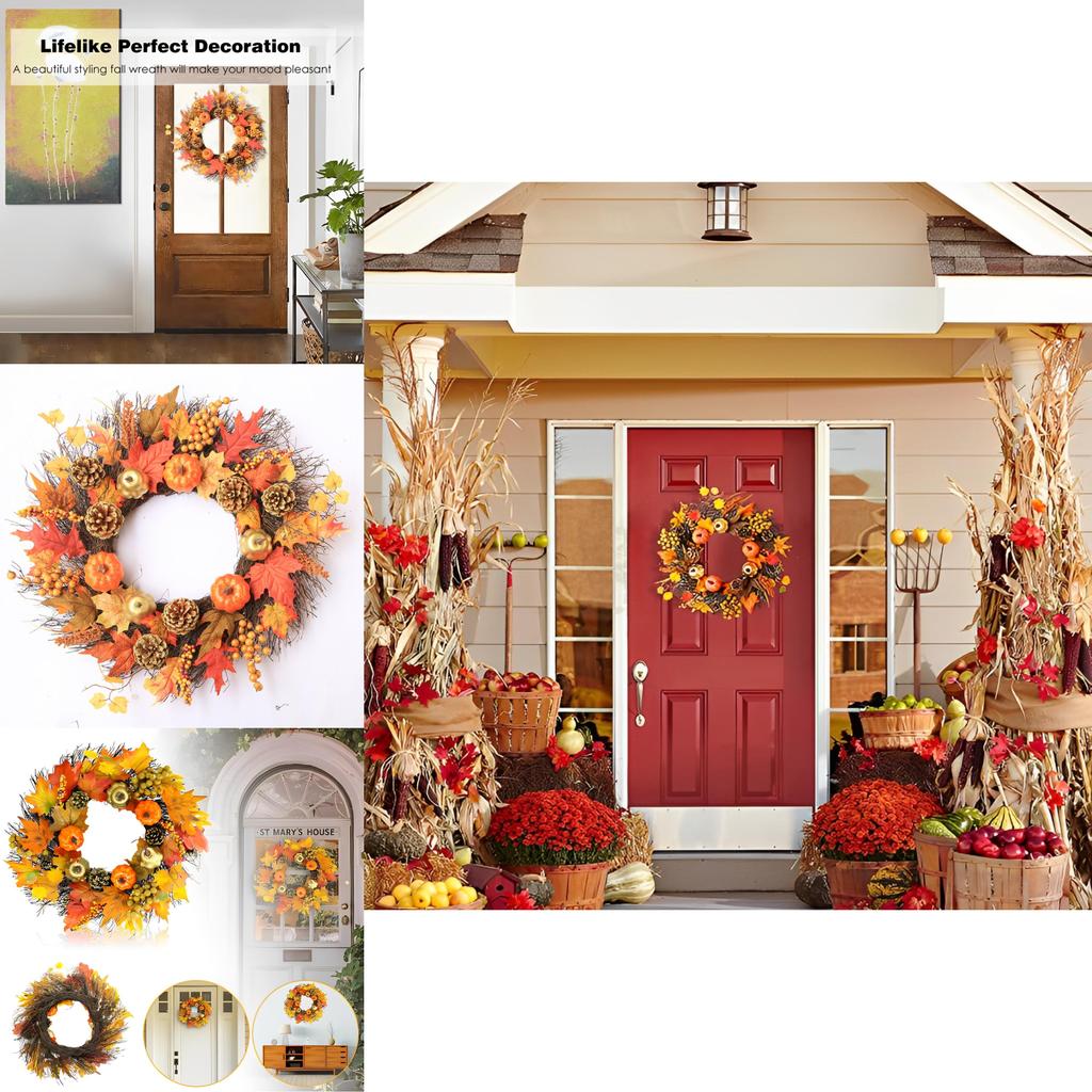Large Autumn Wreath For Wall Classic Front Door Decor For Halloween And Thanksgiving