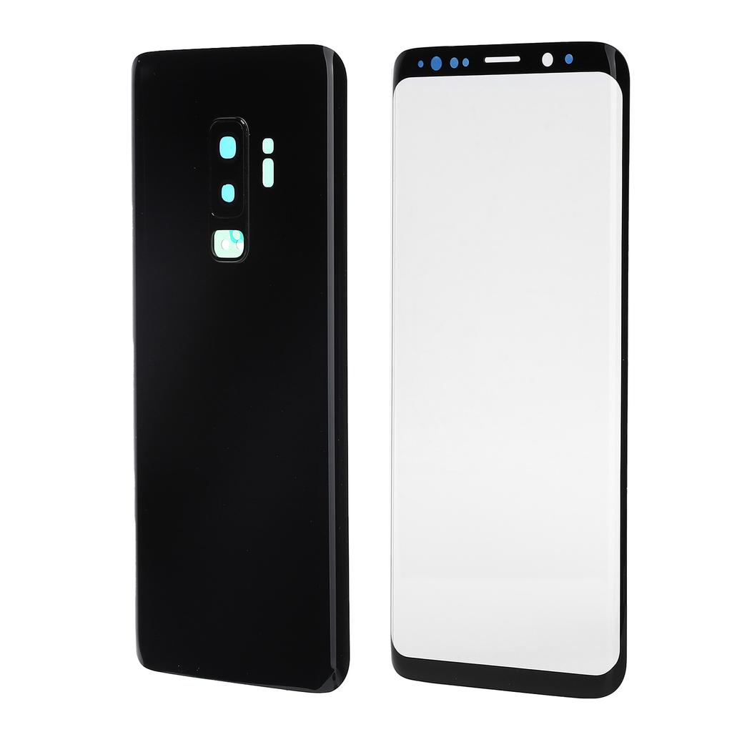 Phone Rear Back Glass Cover Front Screen Glass Lens Replacement Set for Samsung S9+ G965(Black )
