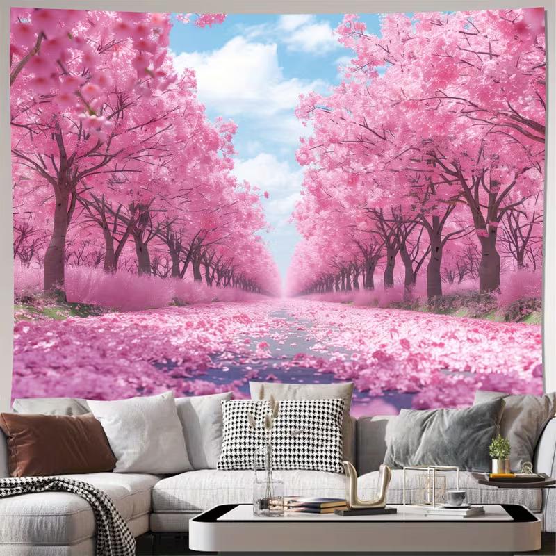 

2D Spring Sakura Avenue Tapestry Japanese Cherry Blossom Tunnel Wall Decor Cloth for Home & Bedroom 47.2x31.5inch/120*80cm