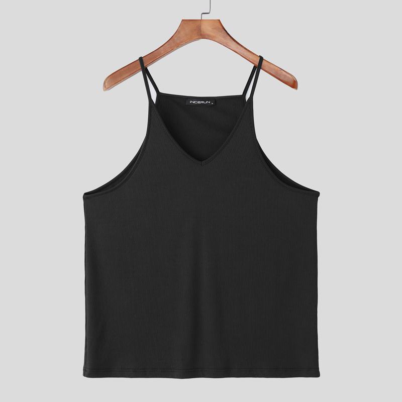 INCERUN Hauts à bretelles pour hommes Décontracté Col en V Sans manches Débardeurs Camisole unis