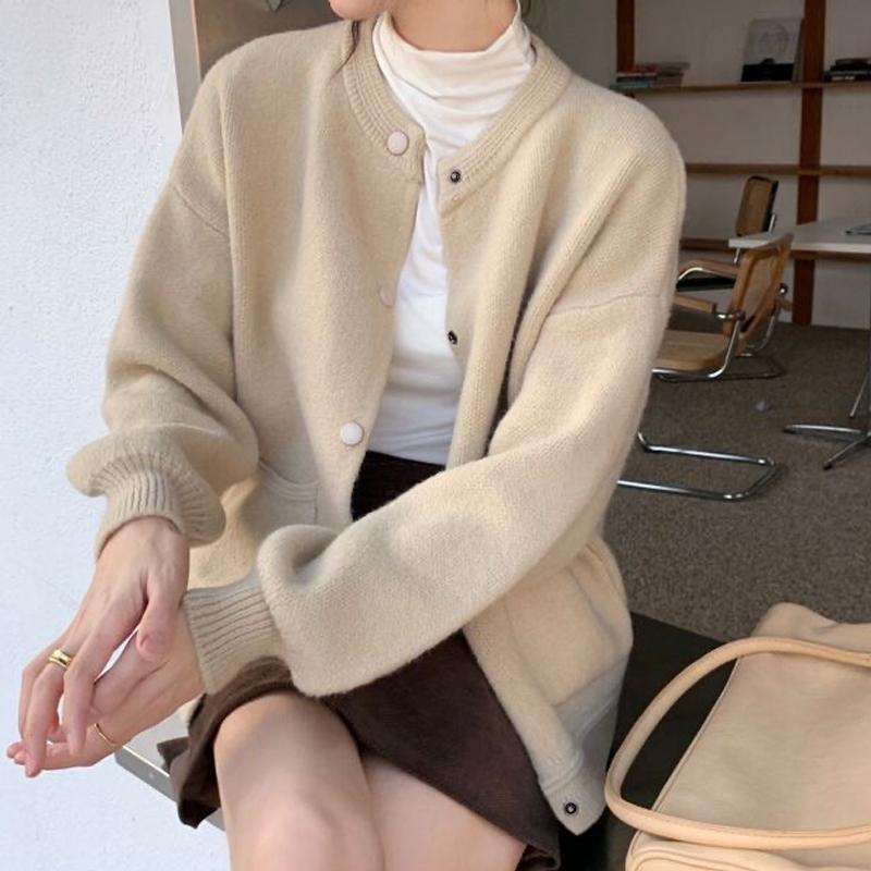 Elegant Women Knitted Cardigan Coat Loose Clothes Autumn And Winter Fashion Long Sleeve Cardigans Women Solid Loose Female Sweater Jacket 29166