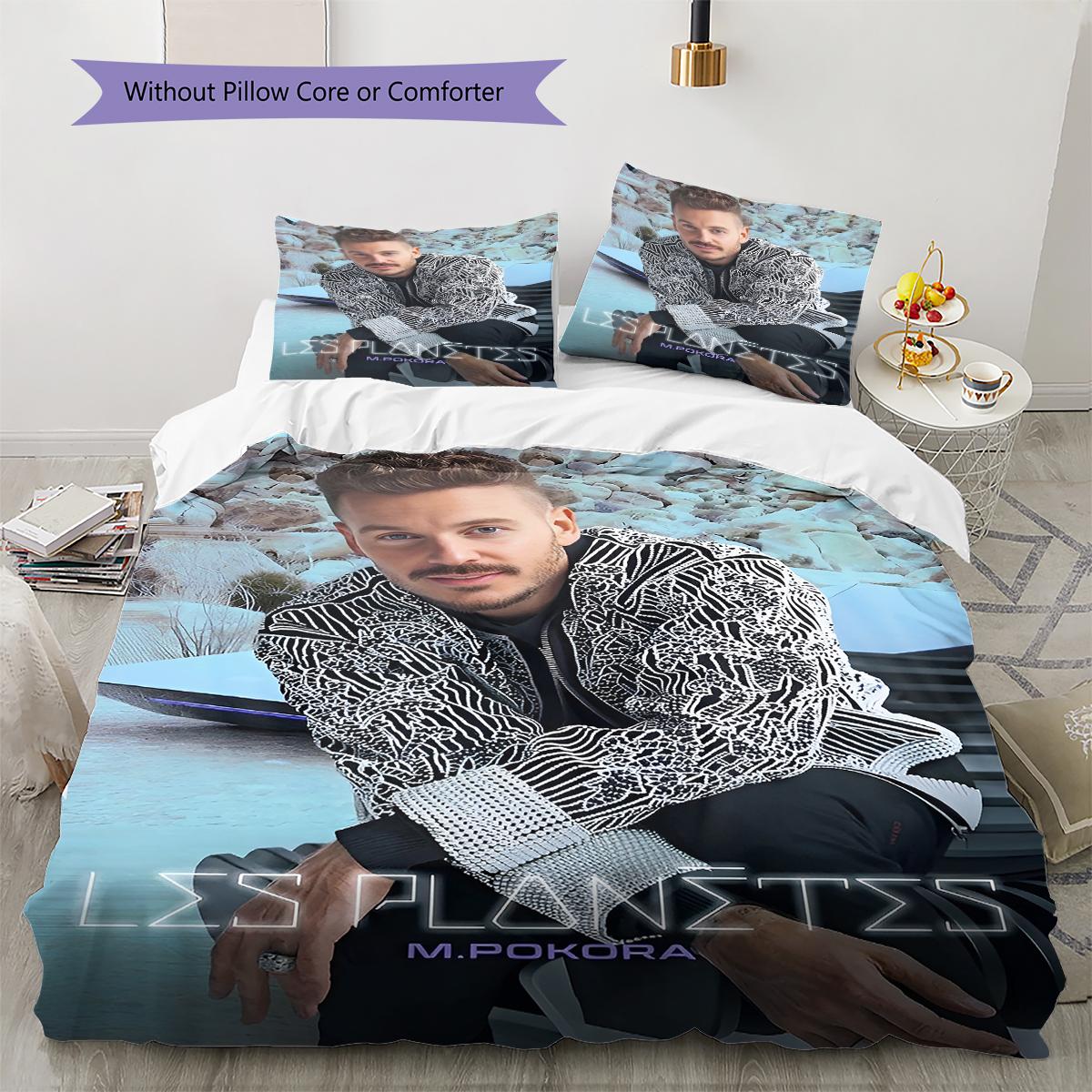 M Pokora Pattern Bedding,Quilt Set Quilt Cover Pillowcase Home Birthday Gift (1 * duvet cover + 2 * pillowcase, without core) 135x200cm