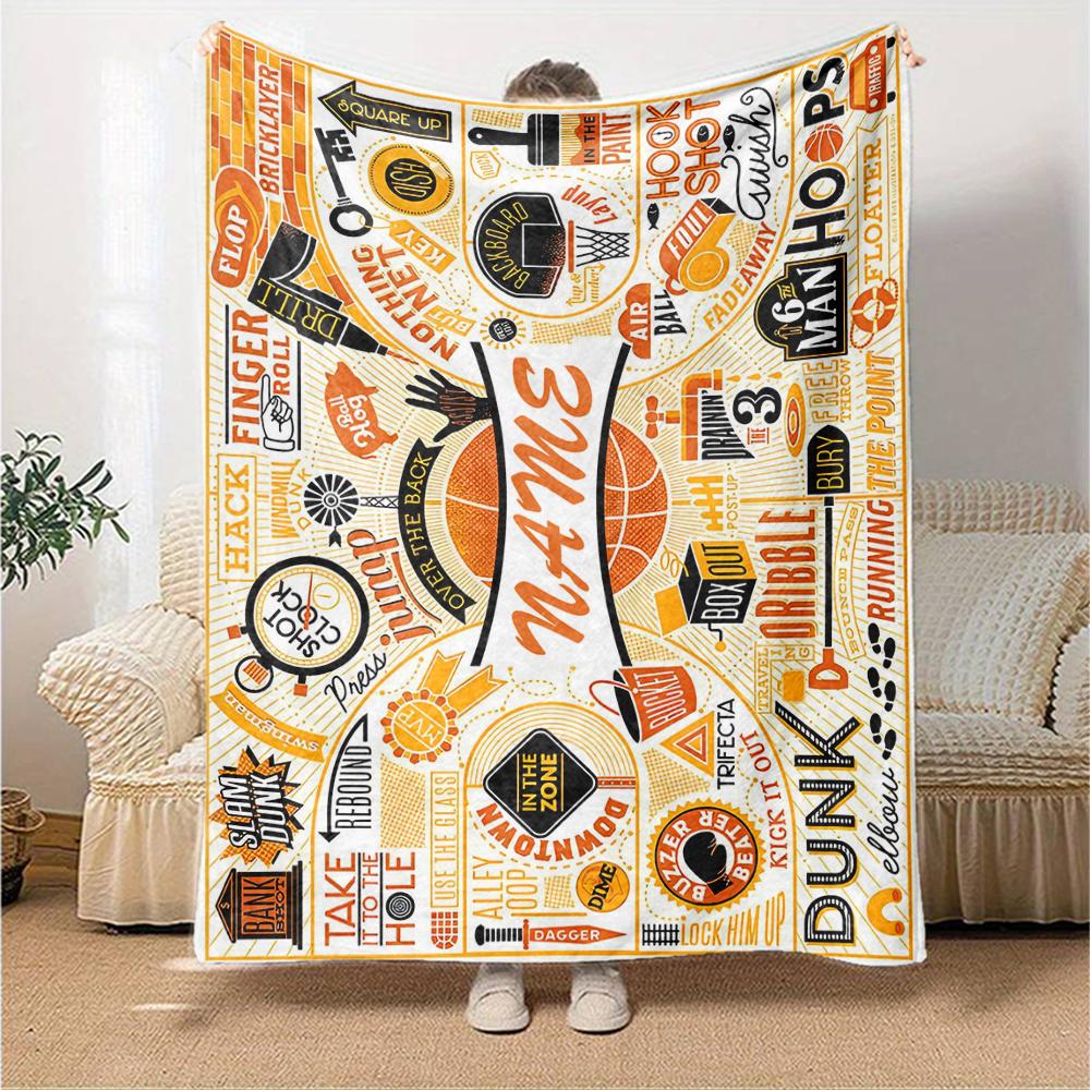 Custom Name basketball Theme Printed Blanket - Perfect for Couch, Bed, Travel & Outdoor Use | Machine Washable, Cozy & Durable.