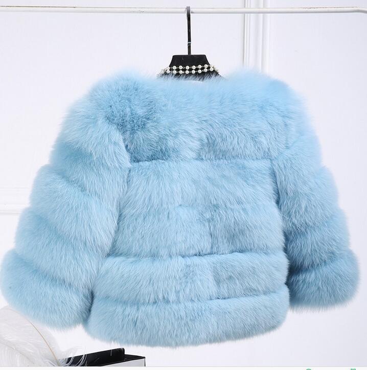 

Women s Short Faux Fox Fur Coat - Fashionable Horizontal Patchwork, Warm for Autumn & Winter L небесно-голубой