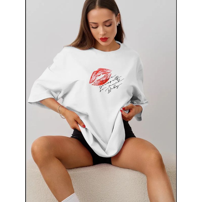 Western Style New Fashion Casual Loose Print Short Sleeve Cotton T-shirt Top Women Printed T-shirt Top