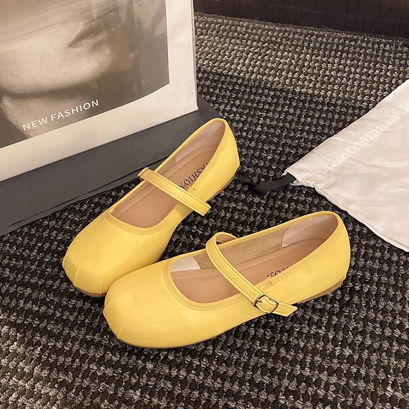 New versatile square head pleated word with soft bottom flat bottom shallow mouth ballet Mary Jane women's single shoes