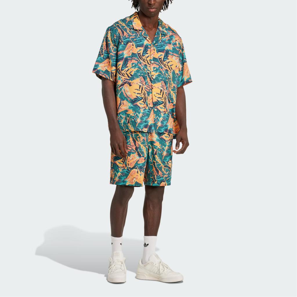Adidas Originals Archive Floral Resort Shirt Classic Vintage Print Sports Polo Short Sleeve Men Shirts Blue Green Yellow KC5901