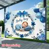Newborn Boy Welcome Backdrop, Blue Floral Wreath and Balloons Design for Baby Shower Decoration