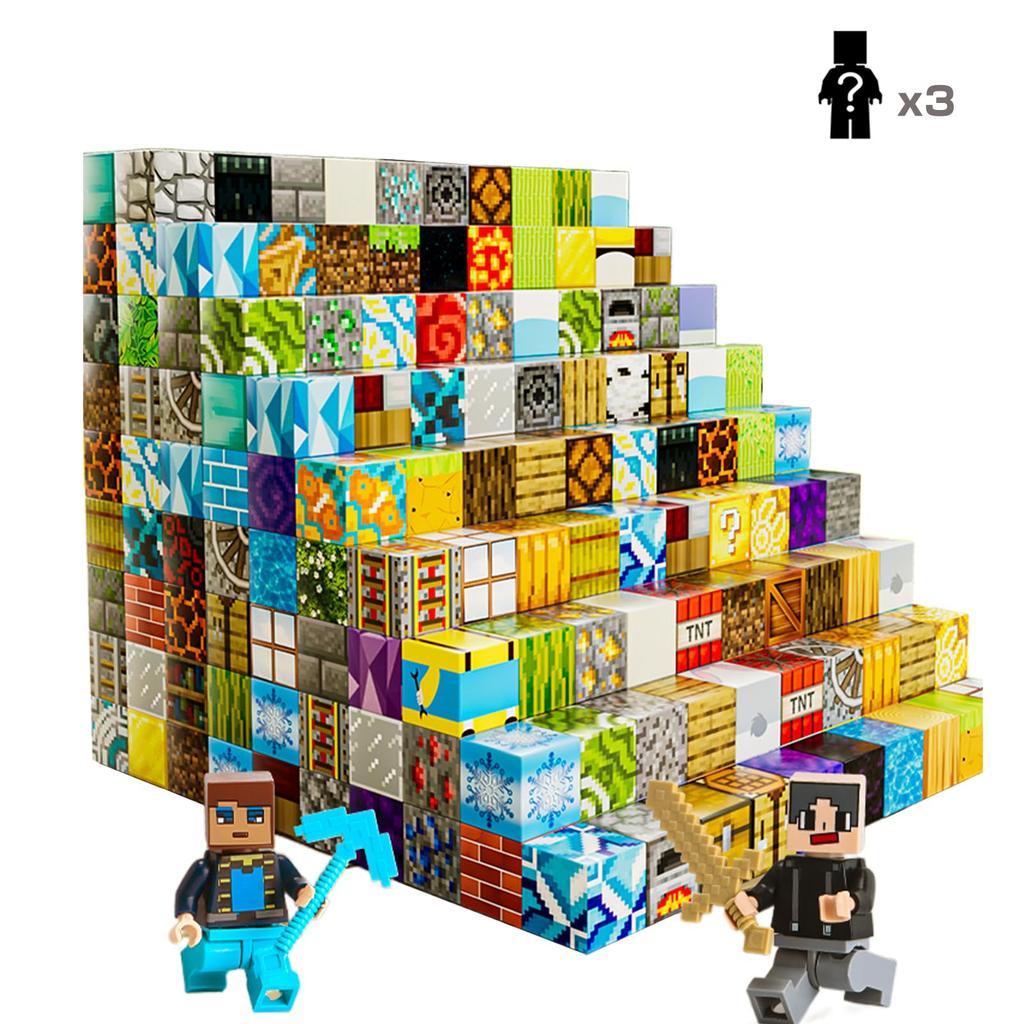 YOIKO Minecraft-Style Magnetic Block Set, Random 150 Pieces, 2cm, Magnetic Power-Up, Magnetic Blocks with Figures, DIY Magnetic Toy, Building Blocks,