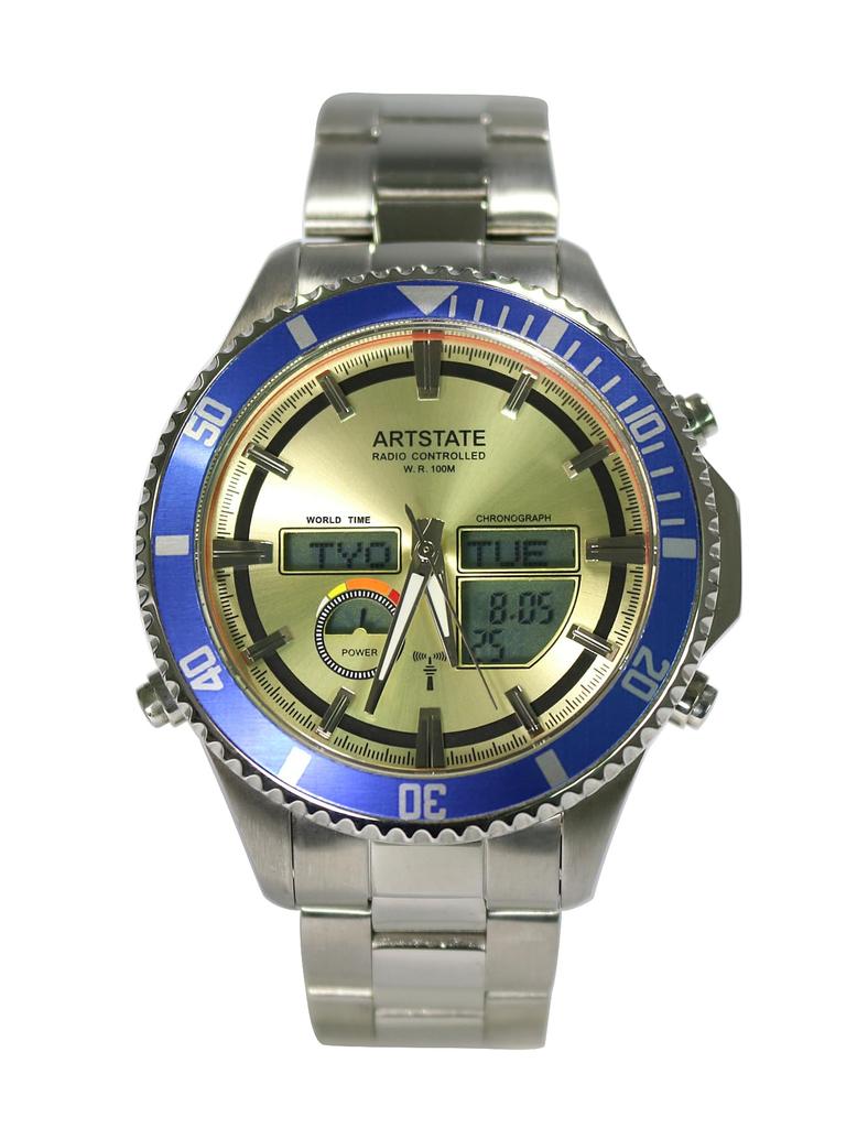 [ARTSTATE AS1771E] Funk-Herrenuhr, Datums- und Wochentagsanzeige, Edelstahl, Lange Lebensdauer, 100M Wasserdichtigkeit (BLAU)