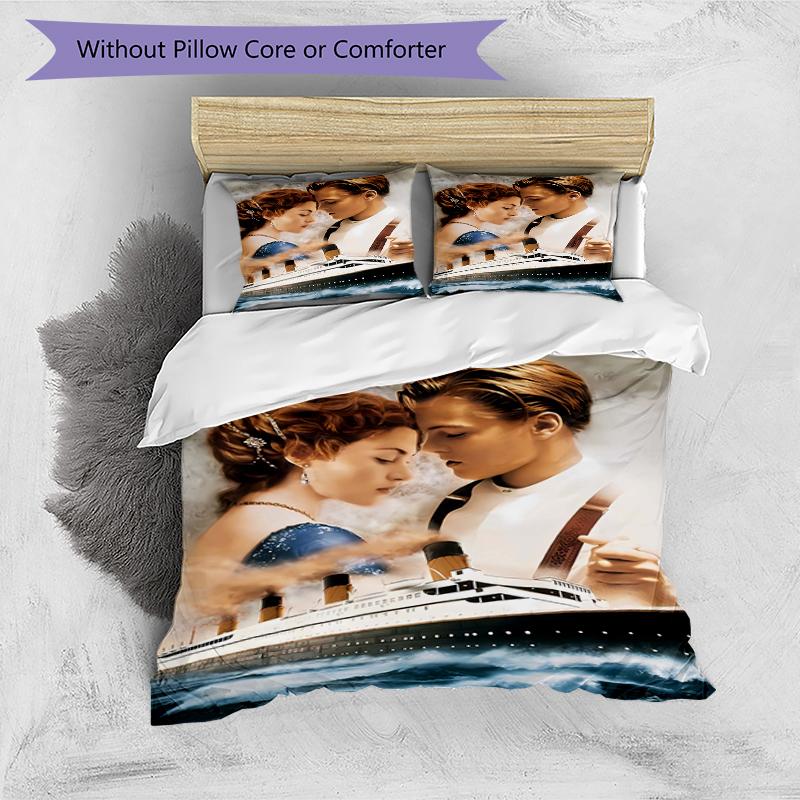 3pcs Titanic1 Design Cover Set - HD Printed Bedding with 1 Cover and 2 Pillowcases - Perfect for Home and Dorm Decor