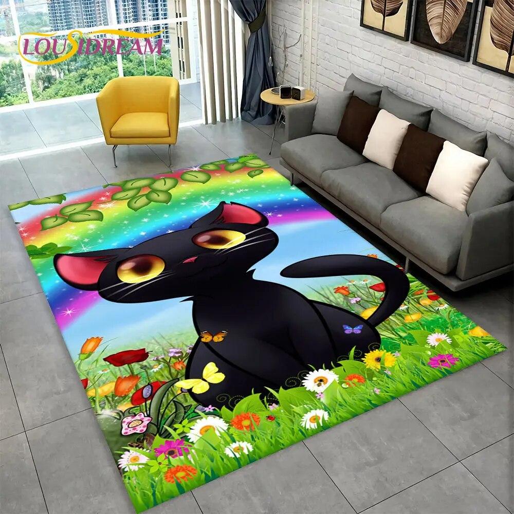 3D Cartoon Cute Cat Area Rug Large,Carpet Rug for Living Room Bedroom Sofa Doormat Kitchen Decoration,Child Non-slip Floor Mat