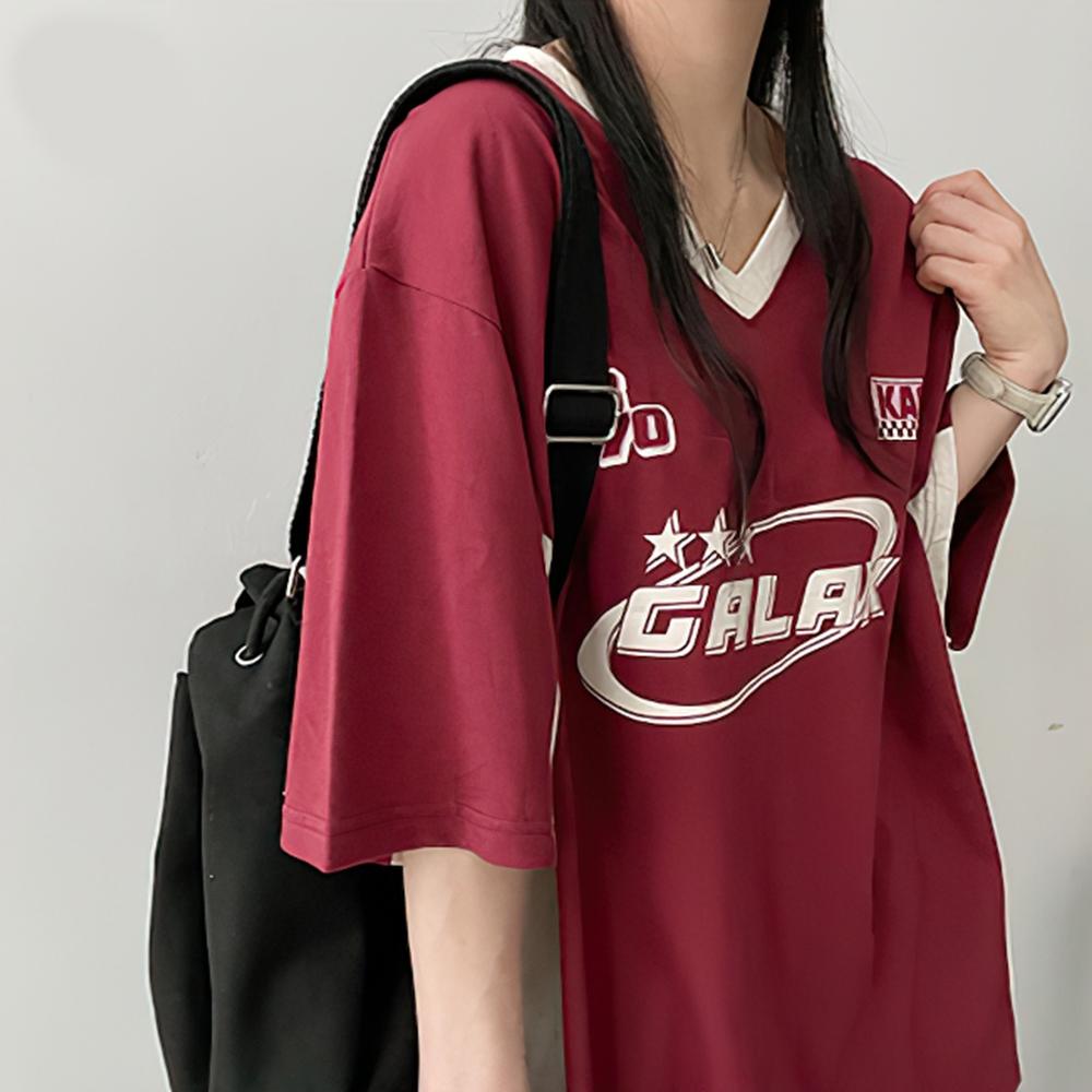 Fashion Street Loose Short-Sleeved Women's Top T-Shirt Versatile High Street Retro Sports Number T-Shirt