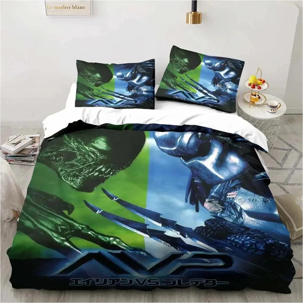 Alien Vs. Predator Predator Film Sängklädesset Enkelt Dubbelt Queen King Size Påslakan Vuxna Pojkar Sovrum Överkast Lyxig Gåva