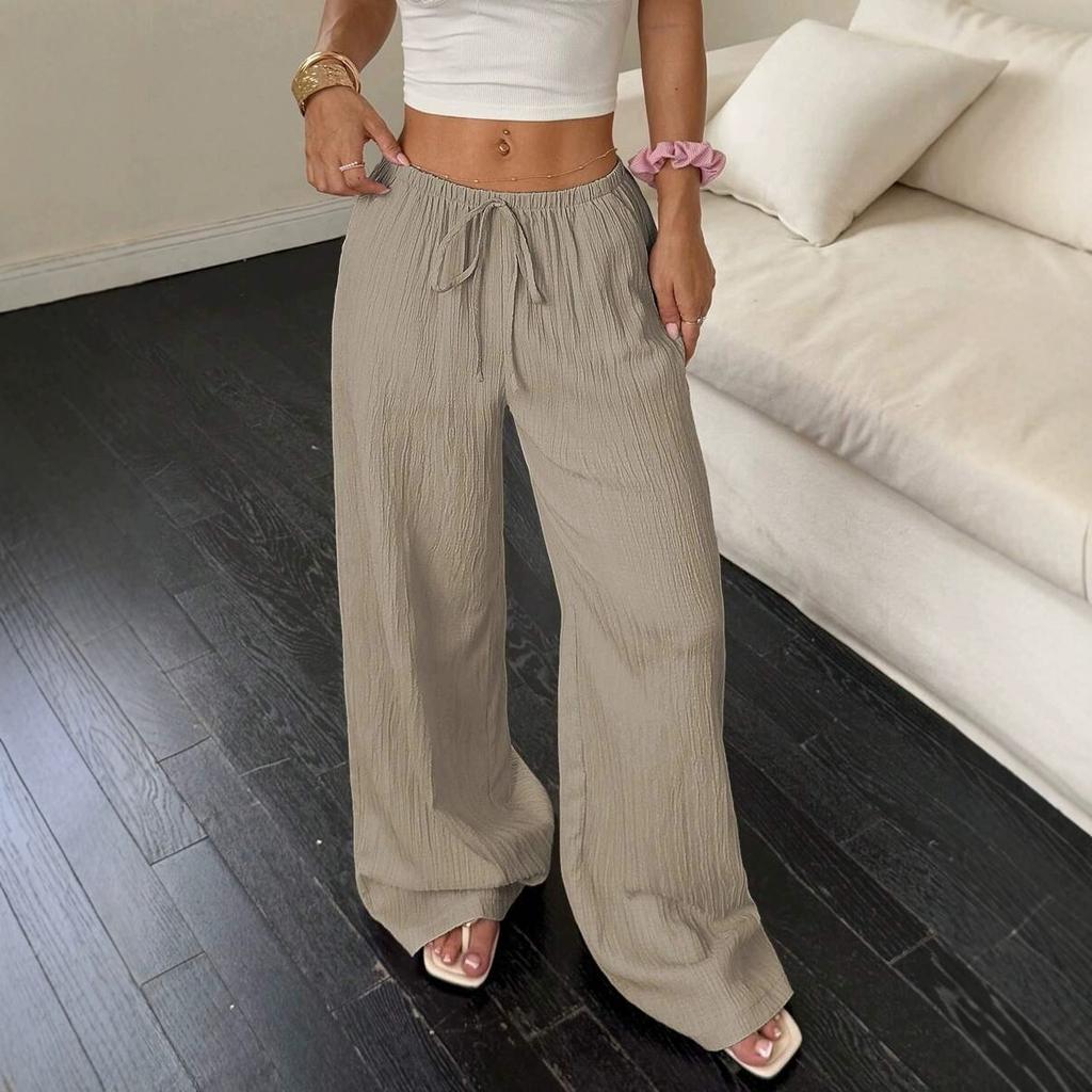 Fashion Women's Versatile Drawstring Casual Solid Color Pleated Wide-leg Pants