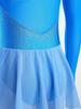 Girls Sparkly Skating Dress Long Sleeve Round Collar Hollow Back Rhinestone Mesh Splice Ballet Dance Leotard