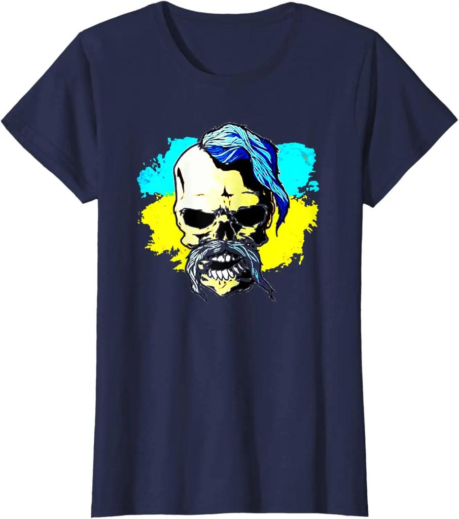 Ukrainian Flag Skull Cossack Warriors T-Shirt. Summer Cotton Short Sleeve O-Neck Mens T Shirt New S-3XL