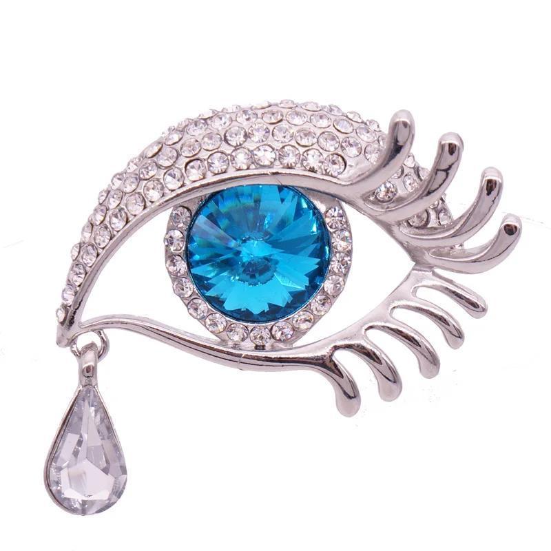 Modische tränenreiche großäugige Kristallbrosche Diamantbesetzte lange Wimpern Auge und Brustblumen UNISEX Bankettkleider Accessoires