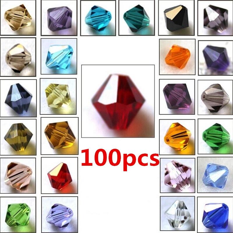 

100Pcs Искусственный кристалл Bicone Spacer Loose бисера ювелирные изделия Выводы