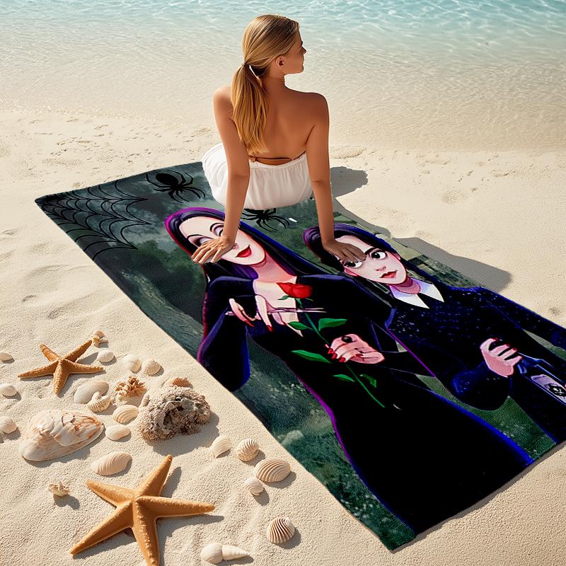 1pc Wednesday (9) Beach Towel, Comfortable and Thick, and Swimming/Bath/Picnic/Camping Towel, Suitable for Seaside Beaches