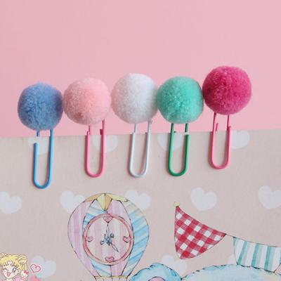 24pcs Colored Paper Clips With Balls Kawaii Bookmark Clip Office Binding Supplies Stationery Accessories Metal Pins School