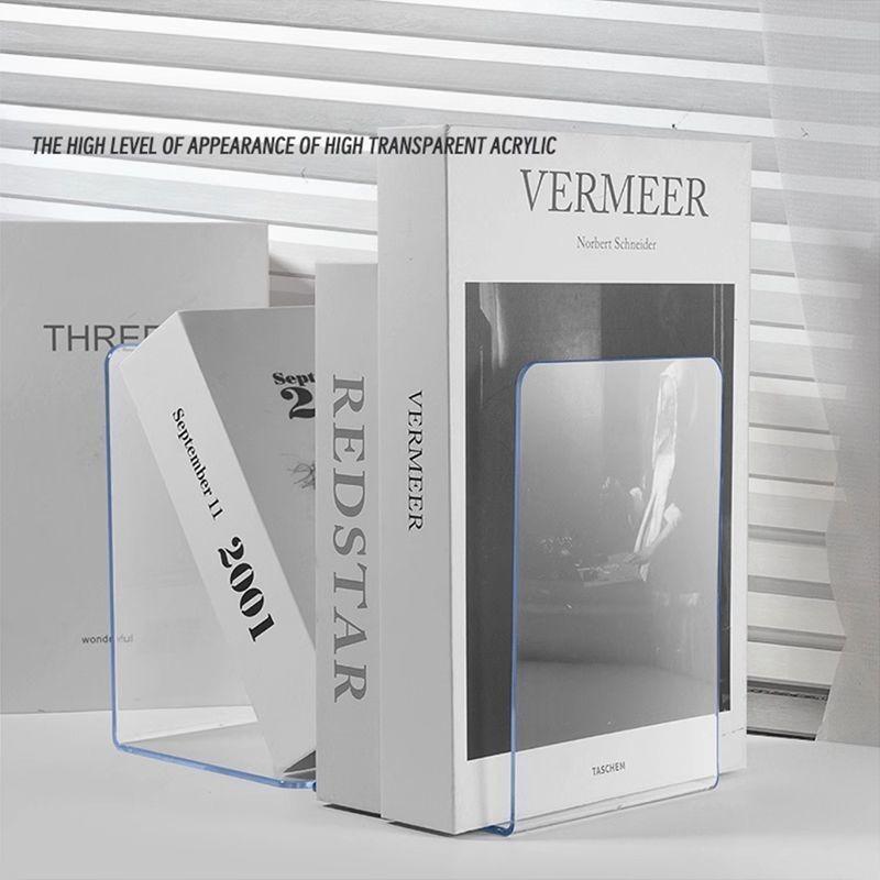 Creative Acrylic Book Stand Transparent Thickened L-shaped Bookshelf Non-slip Student Book Block Office Desk Book Storage and Organizing Rack