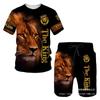 Summer Round Neck 3D Lion Printed Set Fashionable and Casual Short Sleeved Shorts Men's Clothing Sets Sport Wear