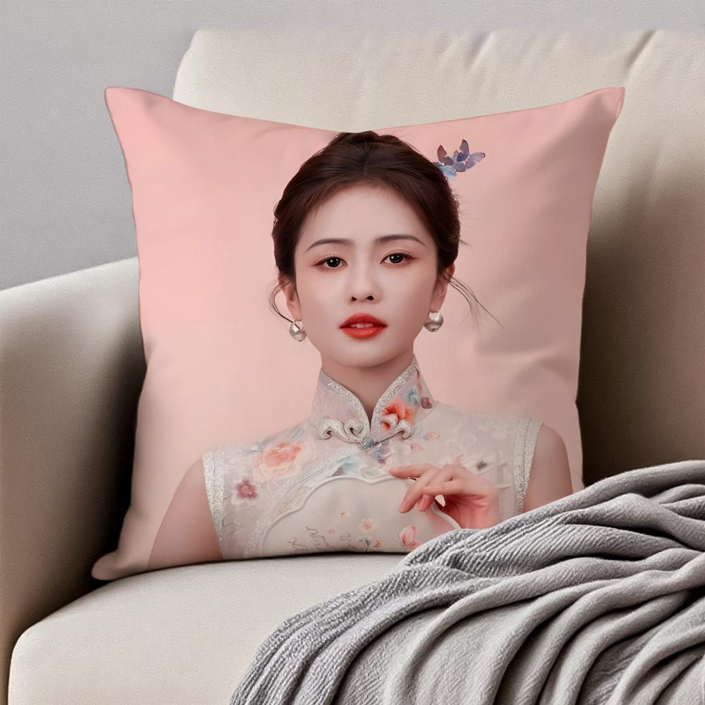 Fashion and elegant Chinese actress BBai Lu Cushion Cover Pillowcase Antidustmite Invisible Zipper Short Plush Sofa Cushion