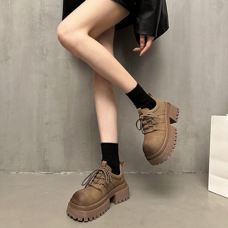 European Station British Style Comfortable Single Shoes Women's 2025 Autumn New Lace-up Versatile Breathable Thick Sole Heightening Loafers Tide
