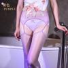 Shiny Stockings with Open Crotch, Sexy Lace Garter Belt, Mood Full-Length Over-the-Knee Black Stockings for Women