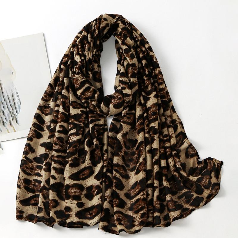 Classic Popular Leopard Print Human Cotton Long Towel Hot-selling Retro Trend Zebra Print Headscarf Women