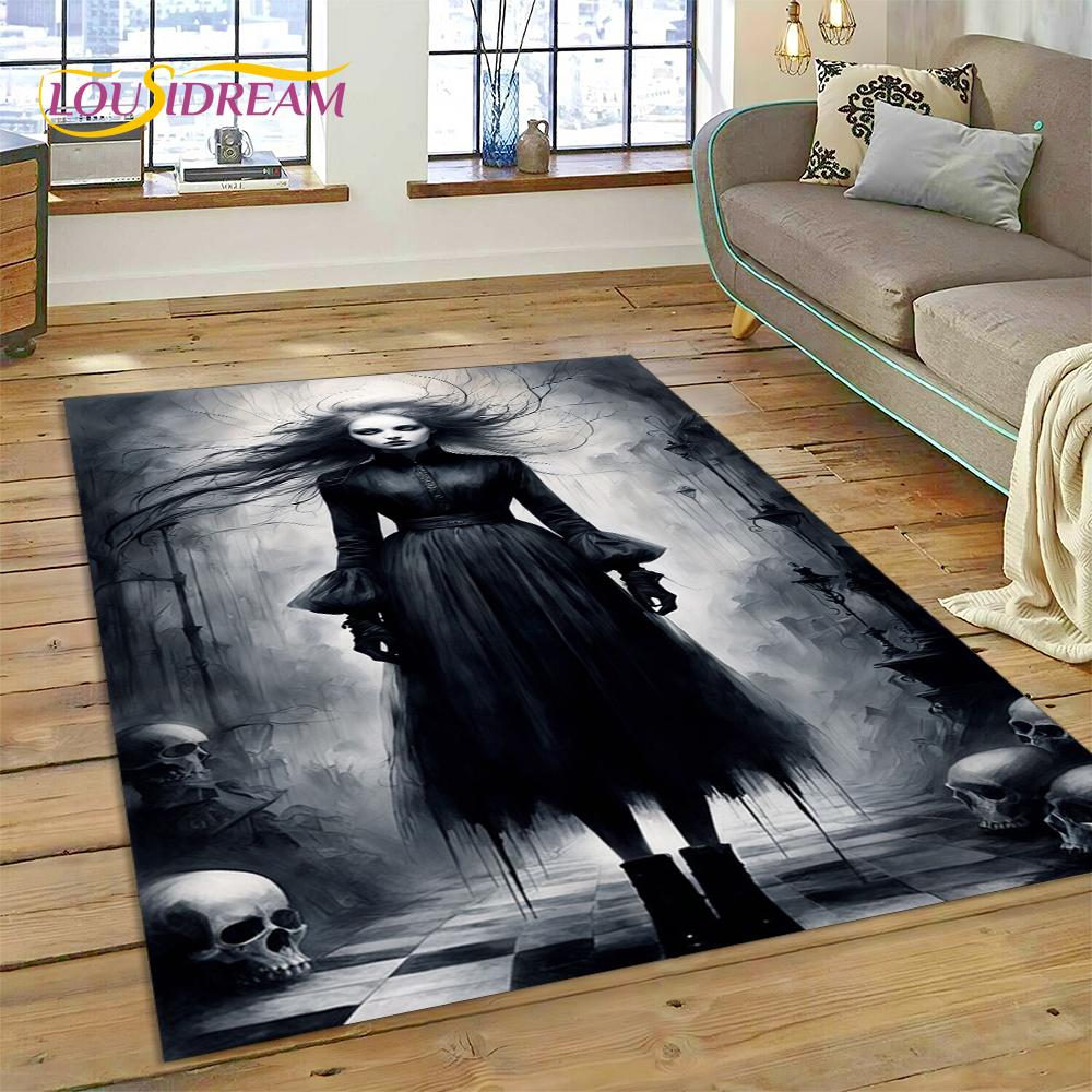 Style Gothic Horror Character Skull Ghost Spirit Carpet Rug for Bedroom Living Room Home Sofa Decoration, Decor Floor Mat