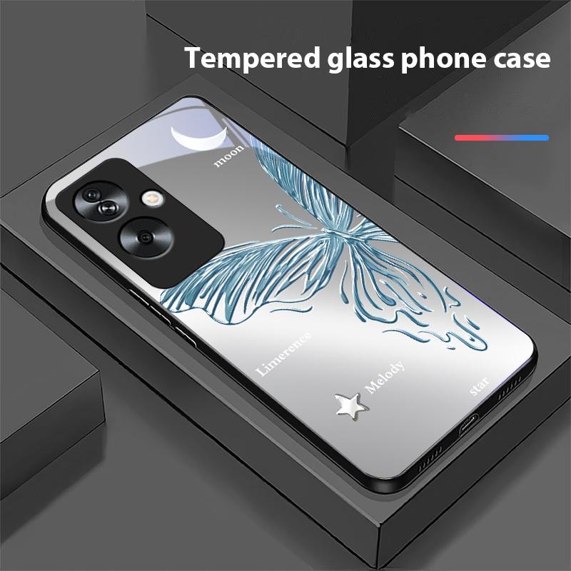 Metallischer Schmetterling für Oppo A79 5G 58 78 74 60 4G Reno 11F Realme GT 6 11 Note 50 10 C55 X2 Hartglas Schwarz Handyhülle