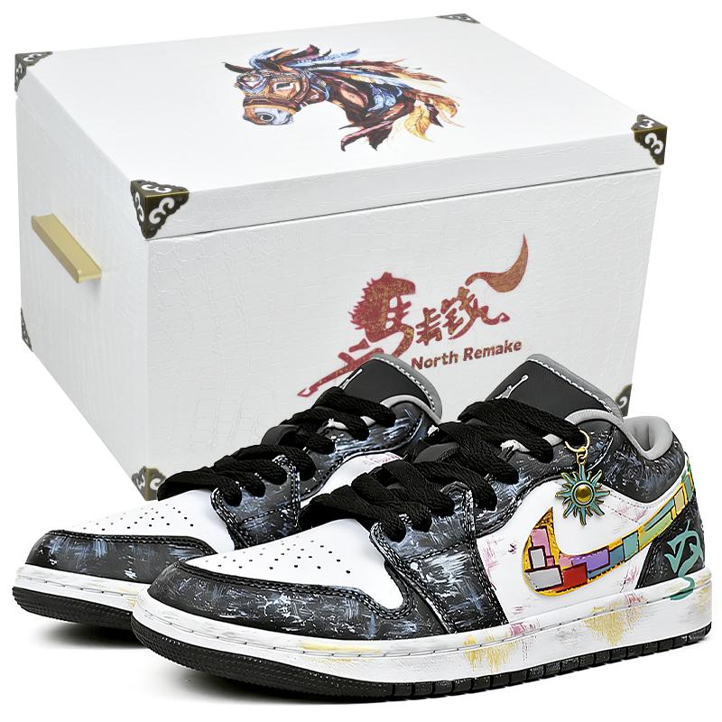 Jordan Air Jordan 1 Slip Resistant Abrasion Resistant Low Top Vintage Basketball Shoes Unisex Black White Yellow 553558-040(Team1676-S-BOX)