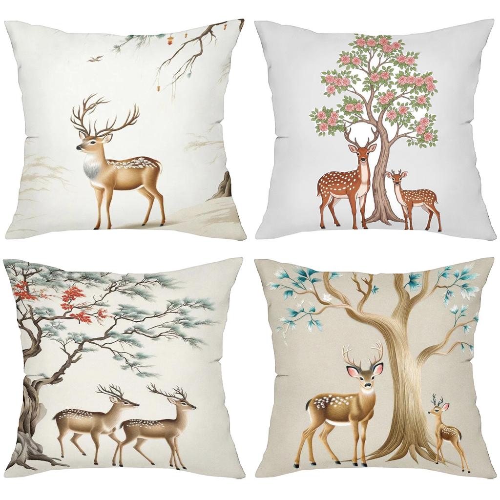 Deer And Tree Pattern Decorative Cushion Covers Polyester pillowcase, sofa decorative cushion cov Headboard Pillow