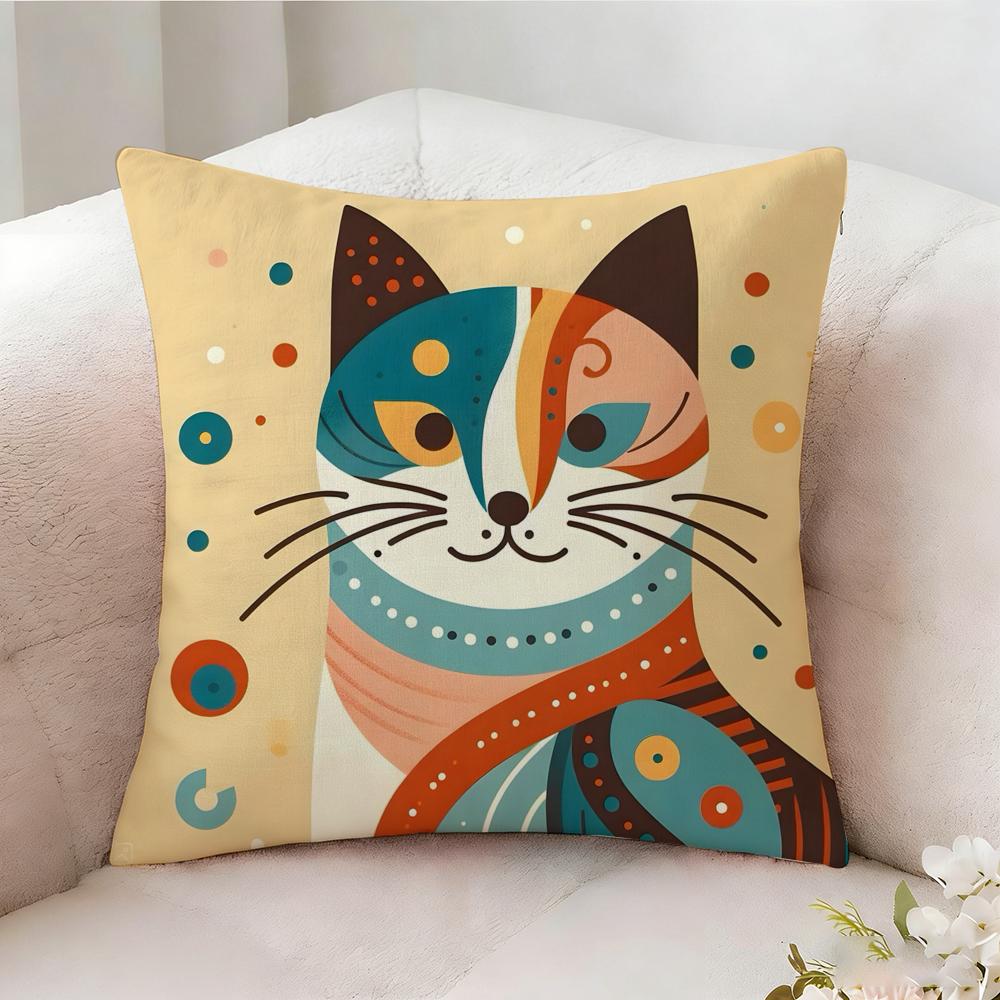 Cute Pink Cat Pattern Pillow Case Pillowcase Doublesided Printed Sofa Cushion Bedroom Headboard Pillow